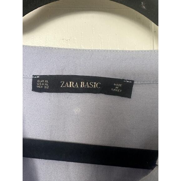 Zara Dress Womens XL Blue Belted Shirt Midi Henley 3/4 Sleeve Work Office - Picture 6 of 8